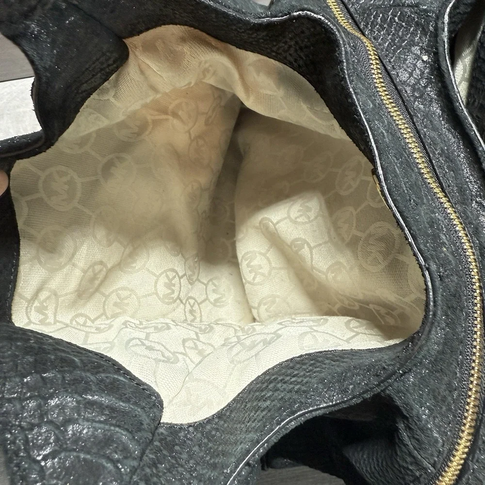 Michael Kors Black Snakeskin Embossed Leather Hobo Shoulder Bag Purse Genuine